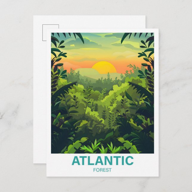 Cartão Postal Viagem de Ilustração da Floresta Atlântica (Frente/Verso)