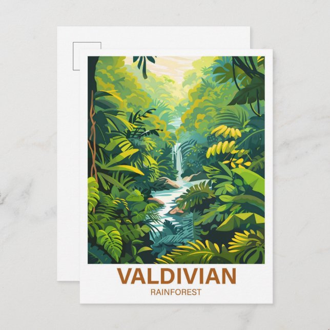 Cartão Postal Viagem de Ilustração da Floresta Tropical Valdiana (Frente/Verso)