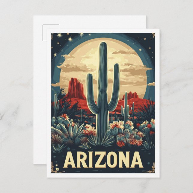 Cartão Postal Viagem de Ilustração de Arte da Arizona USA Art Vi (Frente/Verso)