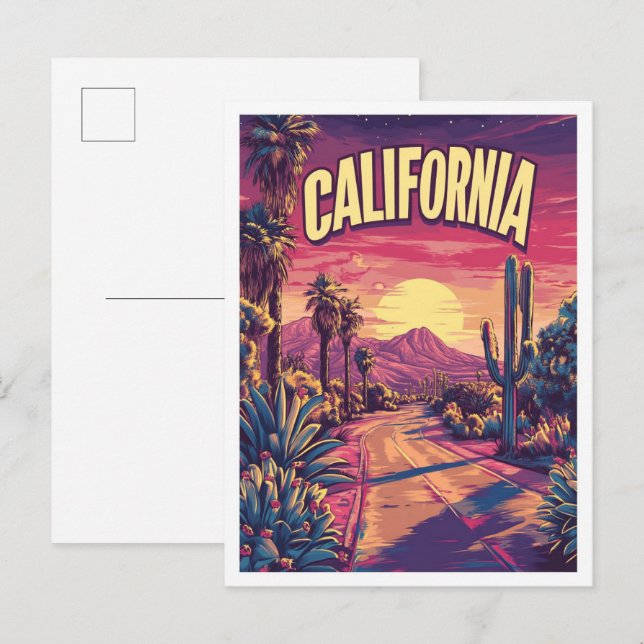 Cartão Postal Viagem de Ilustração de Arte da Califórnia EUA (Frente/Verso)