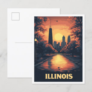Cartão Postal Viagem de Ilustração de Arte de Illinois EUA