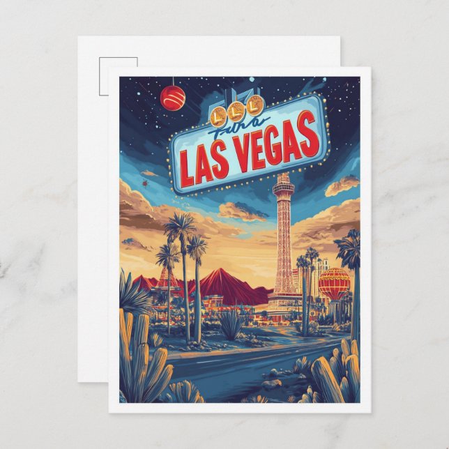 Cartão Postal Viagem de Ilustração de Arte de Las Vegas USA (Frente/Verso)