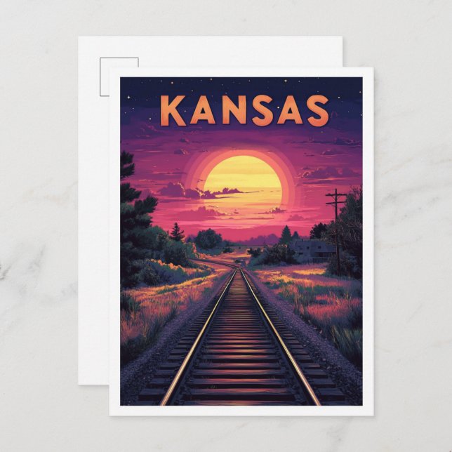 Cartão Postal Viagem de Ilustração de Arte do Kansas USA (Frente/Verso)