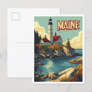 Cartão Postal Viagem de Ilustração de Arte do Maine USA
