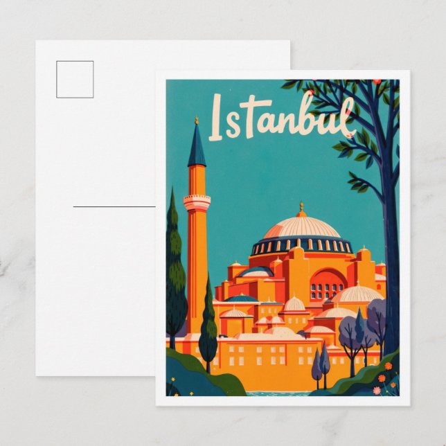 Cartão Postal Viagem de Ilustração de Arte Turca de Istambul (Frente/Verso)