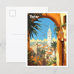 Cartão Postal Viagem de Ilustração de Arte Vintage em Dakar Sene