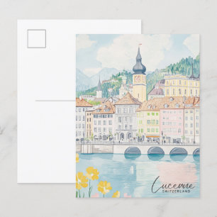 Cartão Postal Viagem de Ilustração de Gouache de Suiça de Luzern