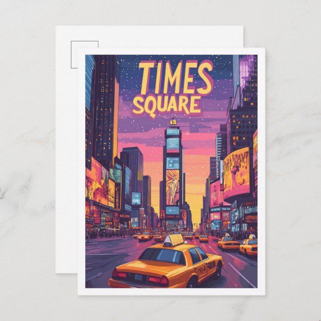 Cartão Postal Viagem de Ilustração de Imagem de Arte NYC Quadrad (Frente/Verso)