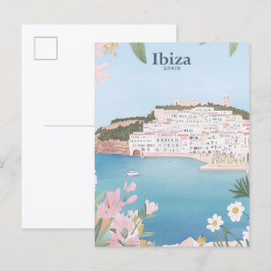 Cartão Postal Viagem de Ilustração de Pintura de Gouache Ibiza E