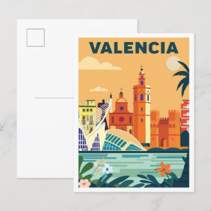 Cartão Postal Viagem de Ilustração de Vintage da Espanha Valenci