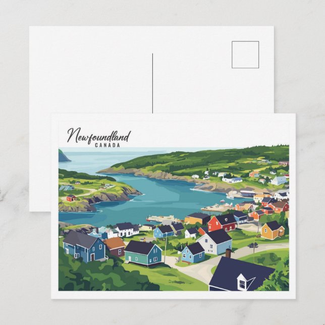 Cartão Postal Viagem de Ilustração do Canadá da Terra Nova (Frente/Verso)