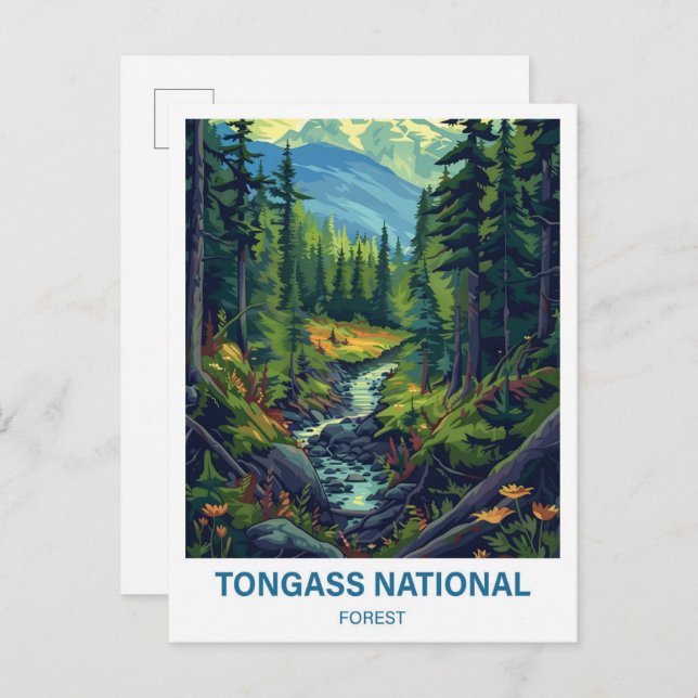 Cartão Postal Viagem de Ilustração Florestal Nacional de Tongass (Frente/Verso)