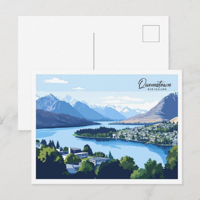 Cartão Postal Viagem de Ilustração Nova Zelândia de Queenstown (Frente/Verso)