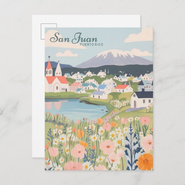 Cartão Postal Viagem de Ilustração San Juan Puerto Rico Gouache (Frente/Verso)