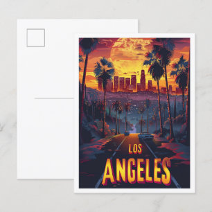 Cartão Postal Viagem de Ilustração Vintage de Los Angeles USA