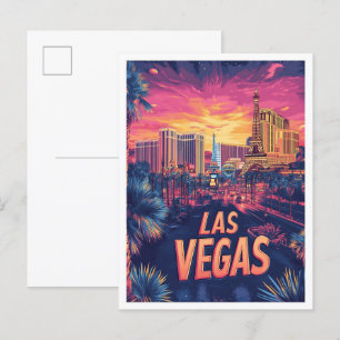 Cartão Postal Viagem de Ilustração Vintage em Las Vegas Nevada U