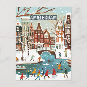 Cartão Postal Viagem de inverno de Amsterdã nos Países Baixos