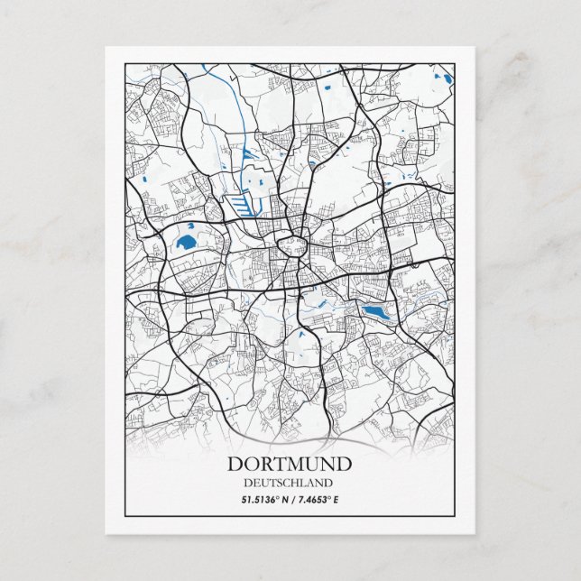 Cartão Postal Viagem de Mapa de Cidade de Alemanha Dortmund (Frente)