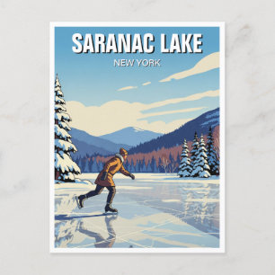 Cartão Postal Viagem de Pele de Gelo Saranac Lake New York