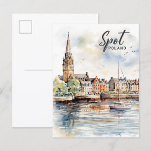 Cartão Postal Viagem de pintura por aquarela com Polônia pontual