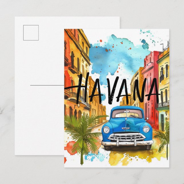 Cartão Postal Viagem de pintura por aquarela de Havana Cuba (Frente/Verso)