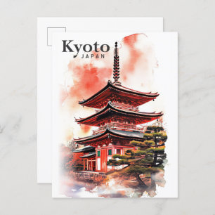Cartão Postal Viagem de pintura por aquarela do Japão Quioto