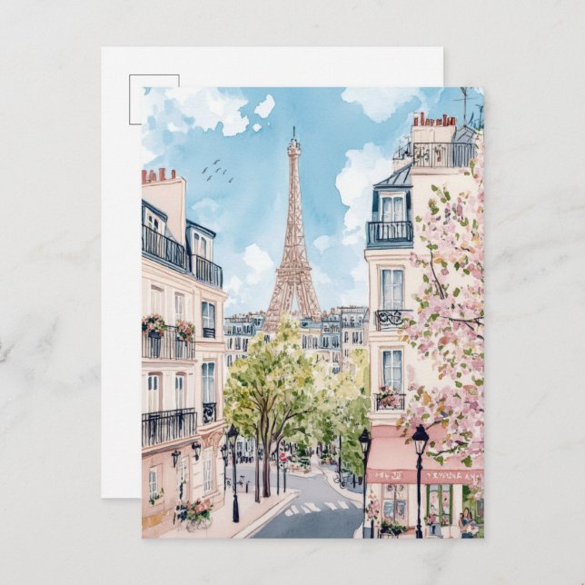 Cartão Postal Viagem de pintura por aquarela Paris França (Frente/Verso)