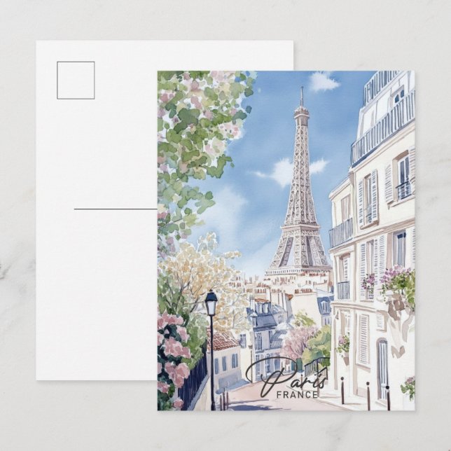 Cartão Postal Viagem de pintura por aquarela Paris França (Frente/Verso)