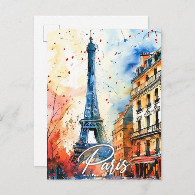 Cartão Postal Viagem de pintura por aquarela Paris França (Frente/Verso)