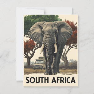 Cartão Postal Viagem de Safari de Elefante Vintage África do Sul