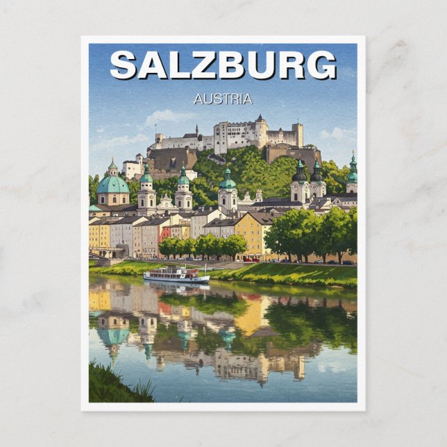 Cartão Postal Viagem de Salzburg Áustria (Frente)