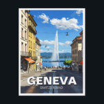Cartão Postal Viagem de Suiça da  da rua de Genebra<br><div class="desc">Genebra, situada ao longo das margens do lago de Genebra e rodeada pelas montanhas dos Alpes e Jura, é uma das cidades mais pitorescas de Suiça. Conhecida como um centro global para a diplomacia, acolhe numerosas organizações internacionais, incluindo as Nações Unidas e a Cruz Vermelha. A cidade combina perfeitamente o...</div>