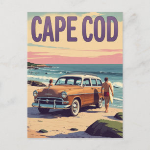 Cartão Postal Viagem de Surf no Estilo Vintage Cape Cod MA