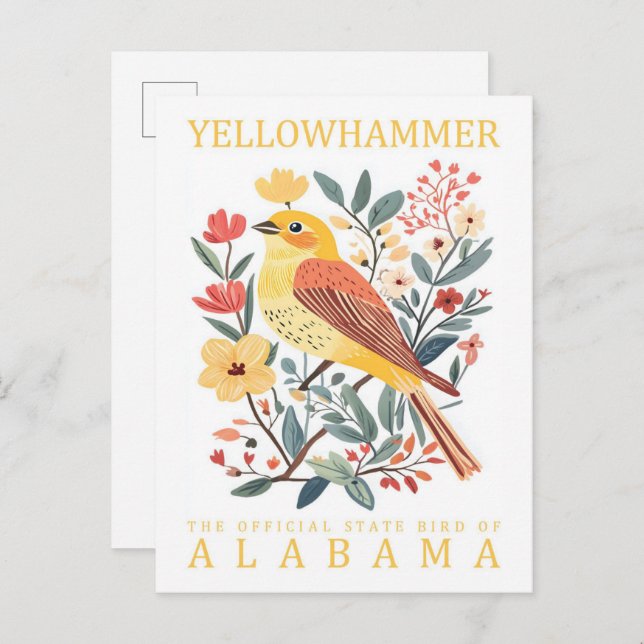 Cartão Postal Viagem do Ave Amarelo Hammer do Alabama EUA (Frente/Verso)