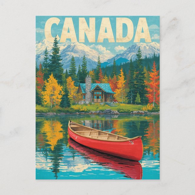 Cartão Postal Viagem do Canadá Retroativo - Montanhas e Floresta (Frente)
