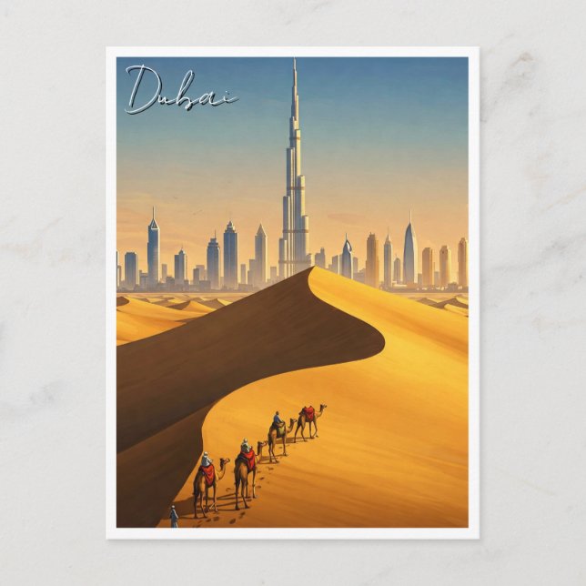Cartão Postal Viagem do Deserto de Dubai Skyline (Frente)