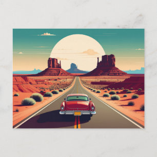 Cartão Postal Viagem do Deserto do Carro vintage Retro Rota 66