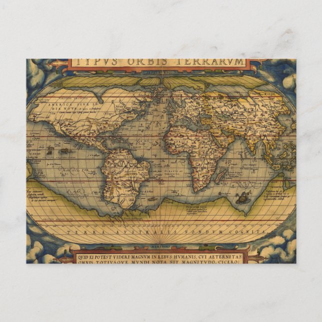 Cartão Postal Viagem do Mapa Mundial Antiquado Ortelius Europa (Frente)
