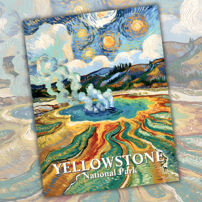 Cartão Postal Viagem do Parque Nacional de Yellowstone Personali (Van Gogh Custom Yellowstone National Park Travel Postcard)