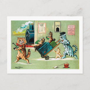 Cartão Postal Viagem do trem da família Cats, Louis Wain