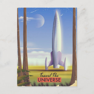 Cartão Postal Viagem do Universo retro arte espacial.