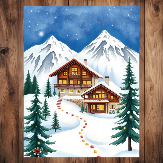 Cartão Postal Viagem dos Alpes suíços Chalet Winter Mountain (Swiss Alps Chalet Winter Mountain Travel Postcard
)