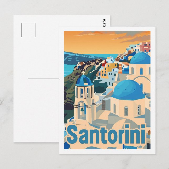 Cartão Postal Viagem Familiar da Grécia Santorini (Frente/Verso)
