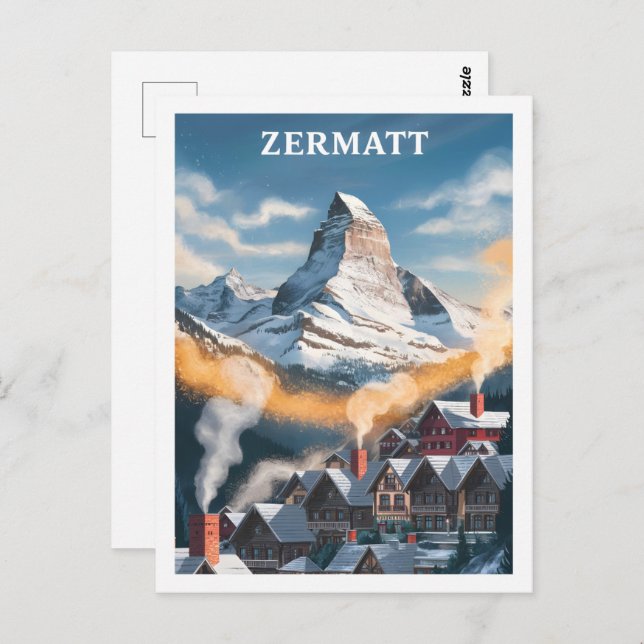 Cartão Postal Viagem Familiar da Suiça Zermatt (Frente/Verso)