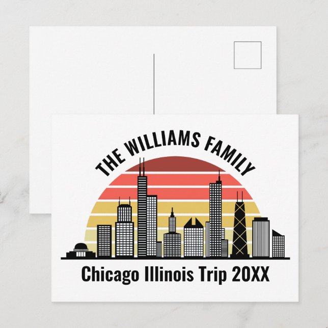 Cartão Postal Viagem Familiar Personalizada de Chicago ao Pôr do (Frente/Verso)