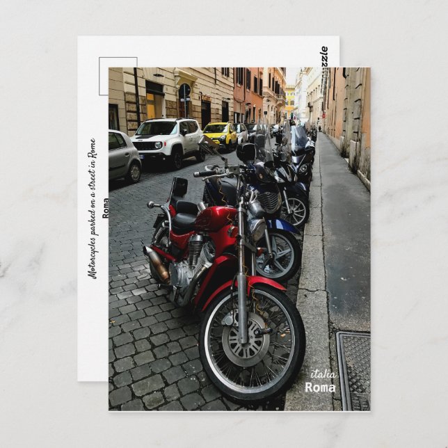 Cartão Postal Viagem | Itália - Roma, Motociclos estacionados (Frente/Verso)