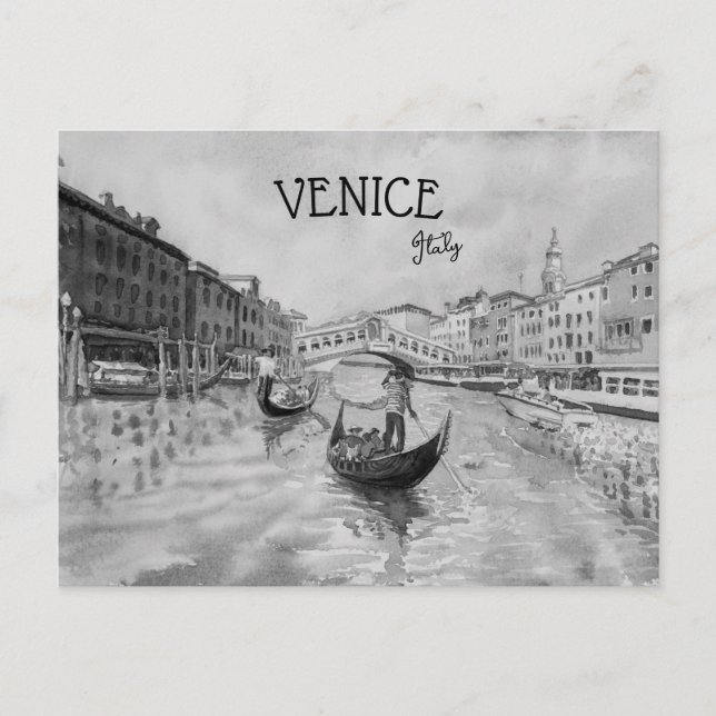 Cartão Postal Viagem Itália - souvenir preto e branco de VENICE (Frente)