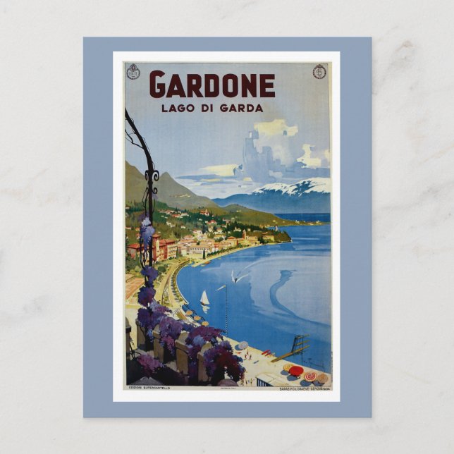 Cartão Postal Viagem italiano Vintage Gardone Lake Garda (Frente)
