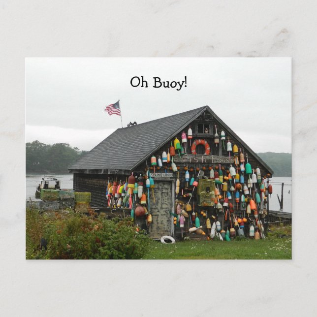 Cartão Postal Viagem Maine Lobster buoys Oh Buoy Shack View PC (Frente)