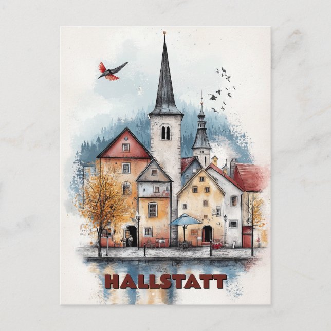 Cartão Postal Viagem para Hallstatt Áustria (Frente)